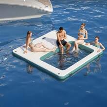 Inflatable Floating Dock,Square Floating Platform With Mesh Swim Area,  Multi-People Inflatable Floating Mat With Bag & Detachable Ladder - B - View 5
