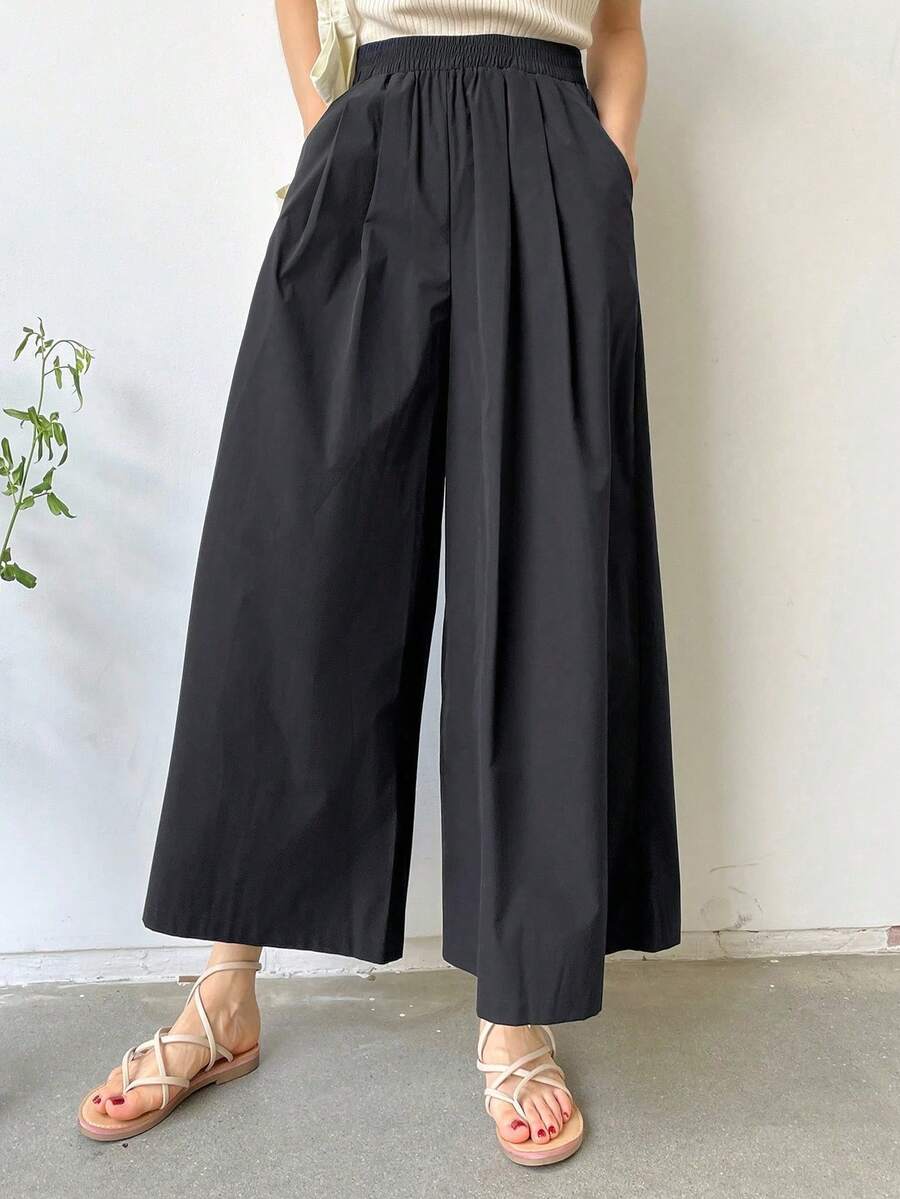 Solid Wide-Leg Leisure Trousers For Holidays - Negro 2 - View 1