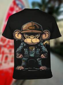 [Pierson Selection] Adult T-Shirt With 3D Digital Print, New Summer T-Shirt For Men - Hitam Tengah Malam - View 2