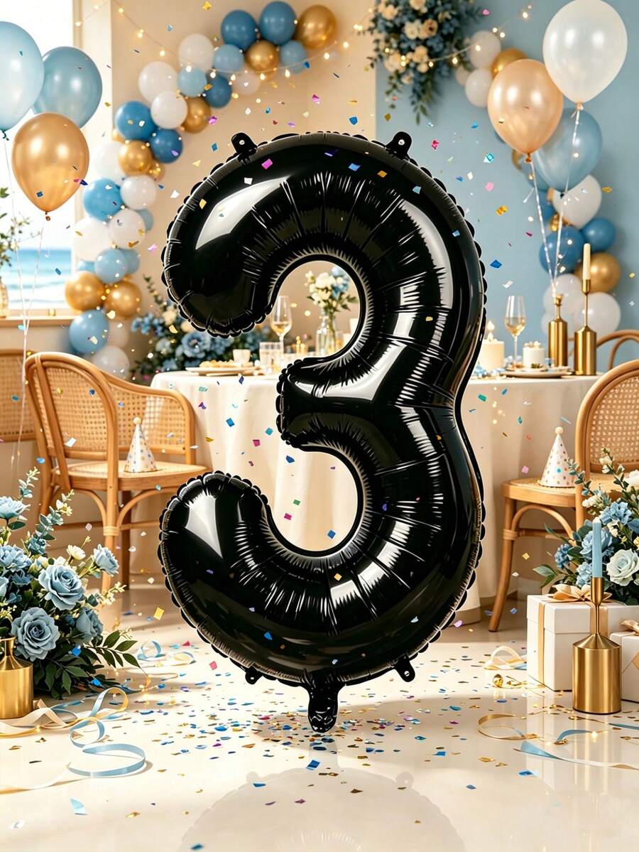 1 Balão de Alumínio Preto Liso com um Número, Ideal para Surpresas de Aniversário, Montagens de Proposta, Festas de Casamento, Festas de Aniversário, Casamentos, Festas de Revelação de Gênero, Chás de Panela, Aniversários, Despedidas de Solteiro, Despedidas de Solteira, - Visão 1