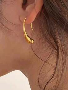 MECYLIFE 1 Pair Women's Simple Stainless Steel Water Drop Earrings, Everyday Wear Jewelry - Yellow Gold - View 5