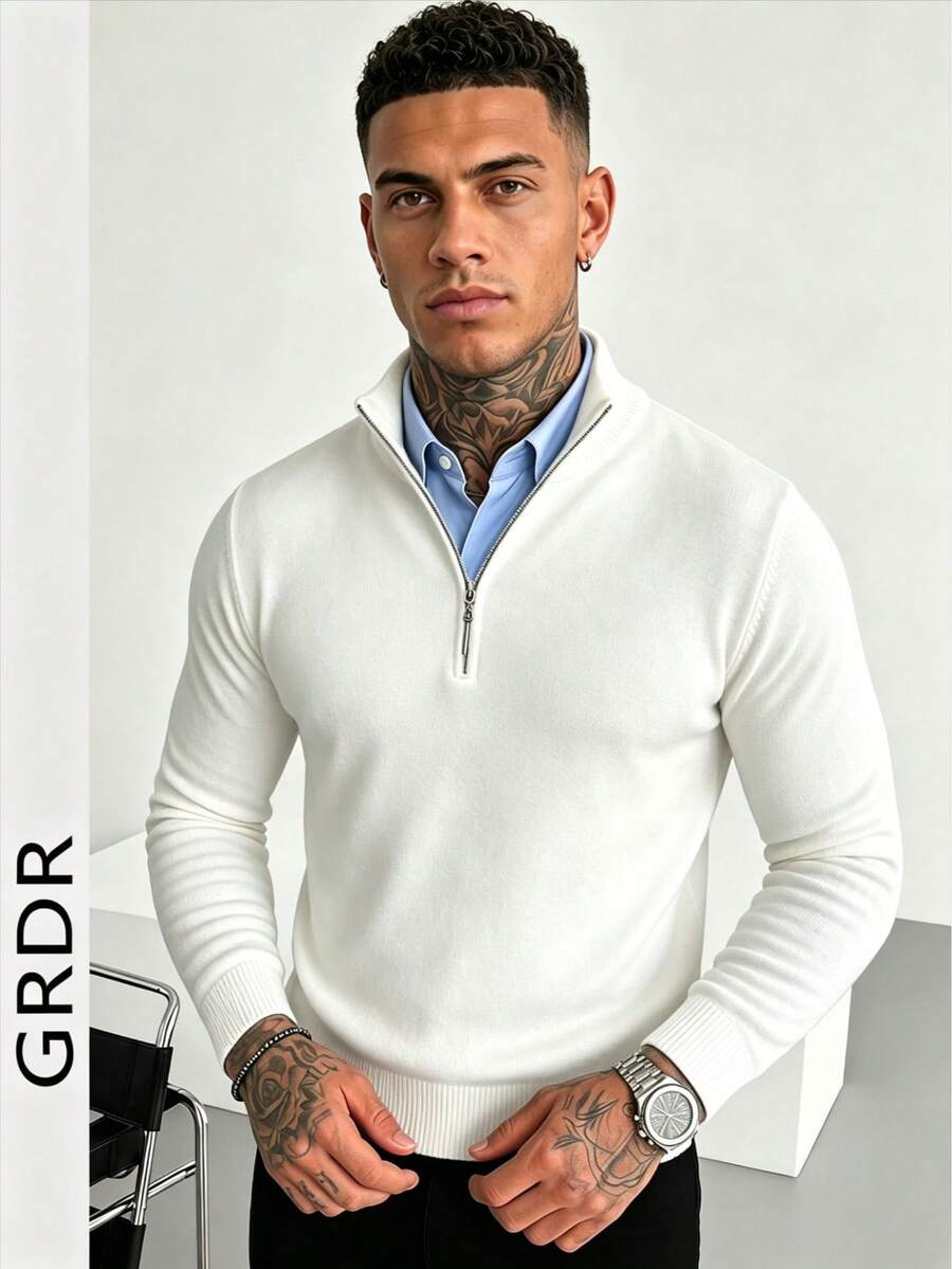 GRDR Men's Casual Long Sleeve Half Zip Knit Sweater, Versatile For Daily Wear