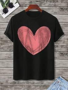 Corazón de Amor Lindo Cosido Gráfico de Corazón Rosa para camiseta de hombre - Negro - Ver 2