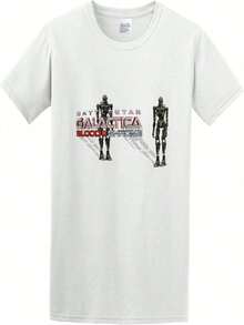 Playera Estampado Robots Futuristas Manga Corta Casual Moda Juvenil Estilo Urbano Top Ropa de Mujer Retro - Blanco - Ver 1