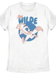 Playera Juvenil Estampado Zorro Corriendo Cuello Redondo Básica Moda Estilo Retro Vintage Urbana  Chica Uso Diario - Blanco - Ver 1