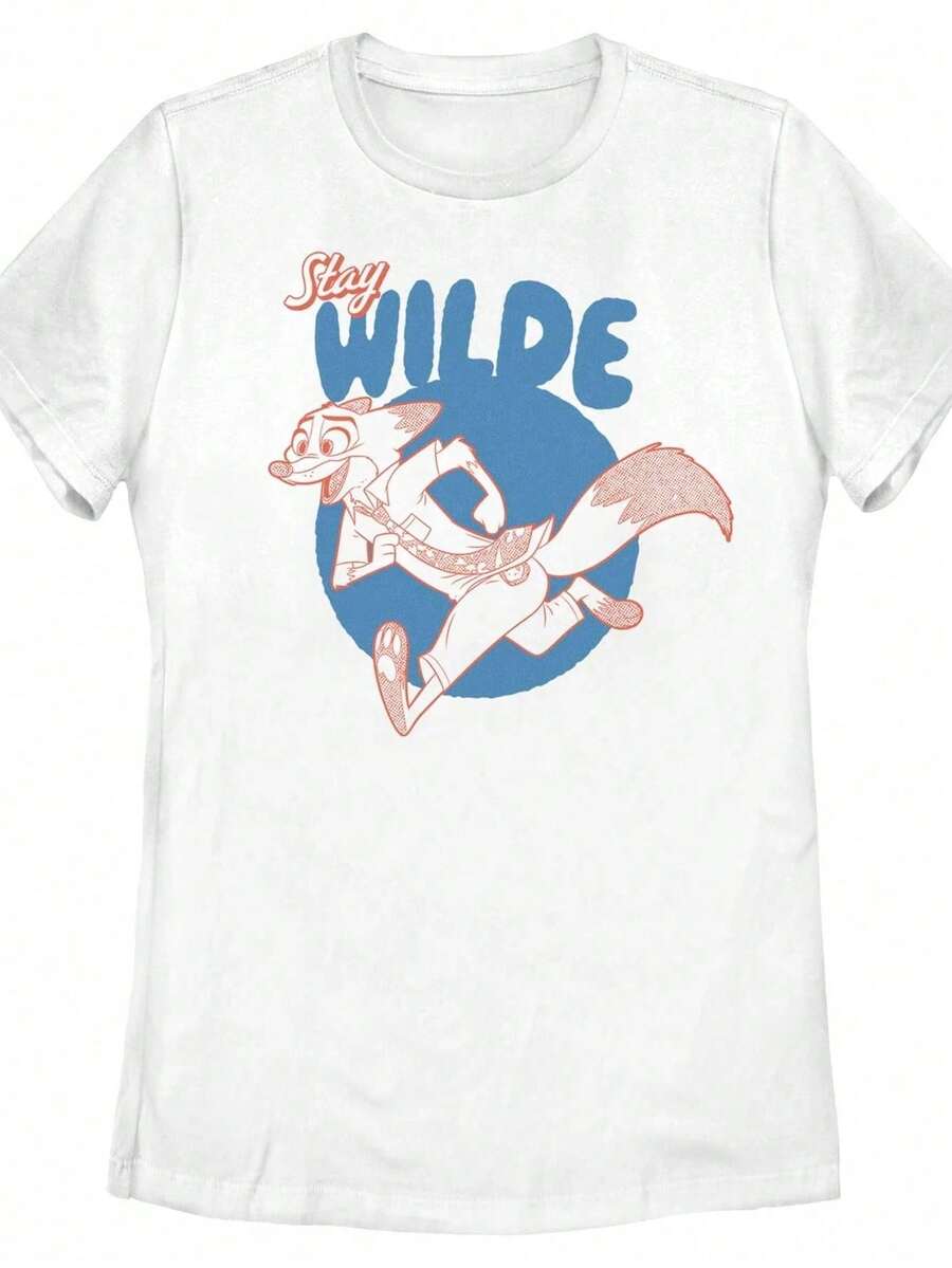 Playera Juvenil Estampado Zorro Corriendo Cuello Redondo Básica Moda Estilo Retro Vintage Urbana Chica Uso Diario - Blanco - Ver 1