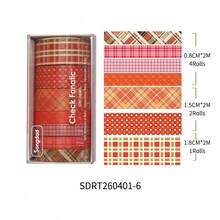 7rolls Vintage Grid Plaid Washi Tape Set, Grid Pattern Hand-Tearable Tape, For Journal Decoration, Gift Wrapping, Photo Album And Handmade DIY Crafts - Multicolor - View 9