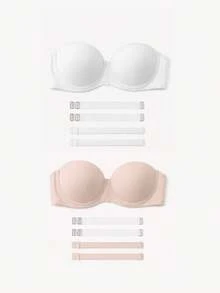 1/2件女款無肩帶內衣，透明肩帶，休閒露背設計，中彈力面料，內衣上衣，可拆卸肩帶 - 彩色 - View 24