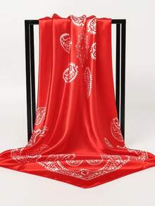1件裝 90CM 女款佩斯利花紋仿絲綢正方形圍巾頭巾 - 紅色 - 查看 2