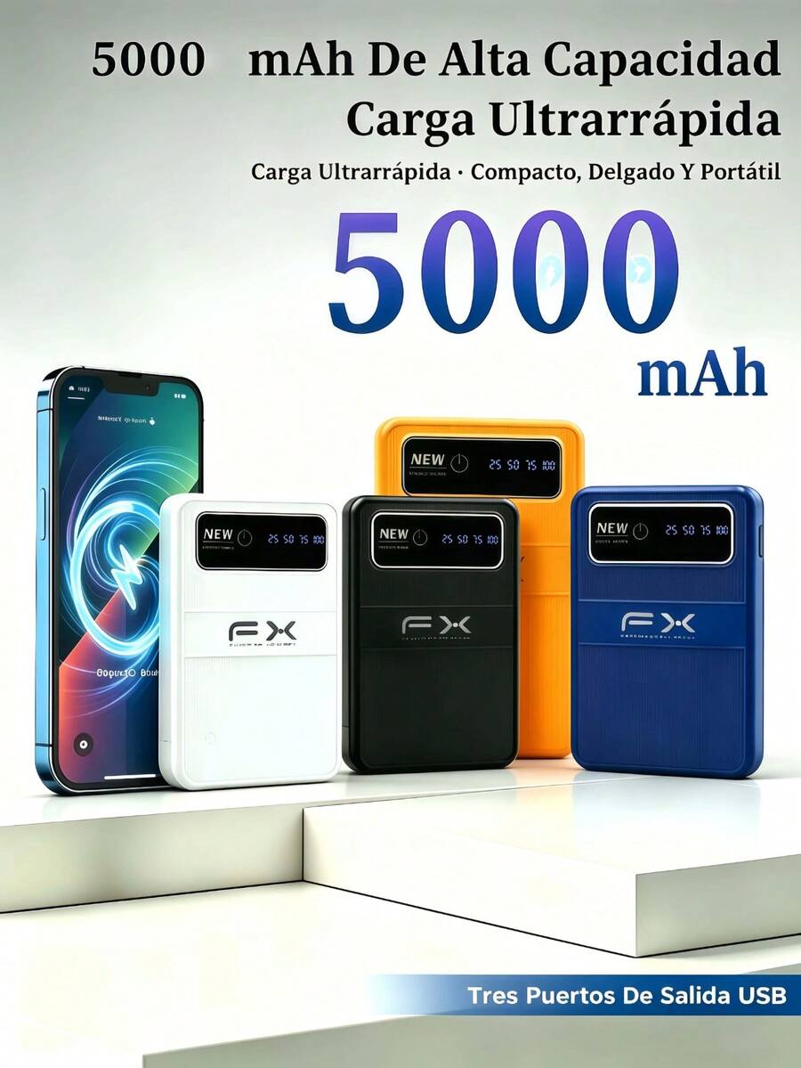 5000mAh Mini Portable Fast-Charging Battery With Integrated USB Cable And Digital Display. Multifunctional Portable External Charger For Mobile Phones With High-Brightness LED Light, An Essential Battery For Travel, Featuring A Smart Digital Display And USB-C Port.
