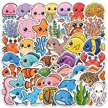 50 piezas de pegatinas lindas de vida marina con grafiti, peces de dibujos animados, tortugas, tiburones, corales y otros animales y plantas marinas, pegatinas de regalo para decoración, scrapbooking, adecuadas para botellas de agua, patinetas, equipaje, cuadernos, pegatinas para coche, suministros para fiestas temáticas - A - Ver 8