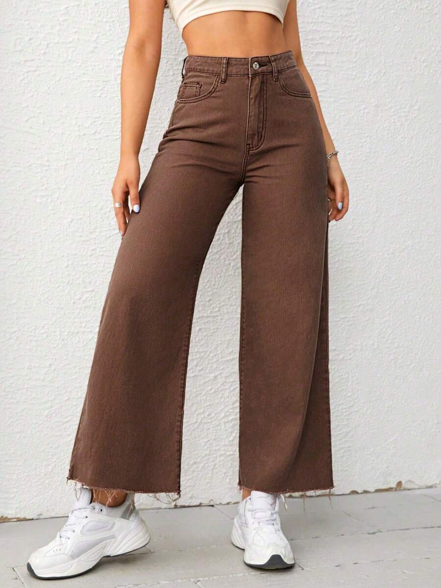 Unity Minimalist Casual Solid Color Wide Leg Jeans - Whole Grain Coffee - View 1