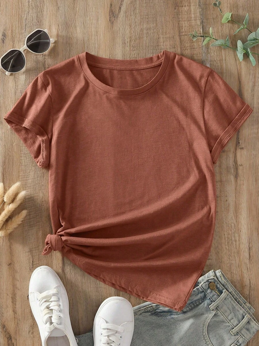 NostaNoir Plain Crew Neck T-Shirt - Brown - View 1