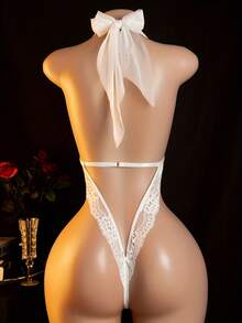 Sexy Lingerie, Open Crotch Jumpsuit, Sheer Jumpsuit, Elegant Women's Jumpsuit, Sexy Stockings And Alluring Nightwear - White - View 3