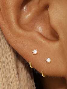EleRunis 1PC 925 Sterling Silver Tassel Star Moon Flat Back Labret Conch Tragus Cartilage Helix Threaded Piercing Fine Jewelry For Daily Wear Party - Gold - View 22