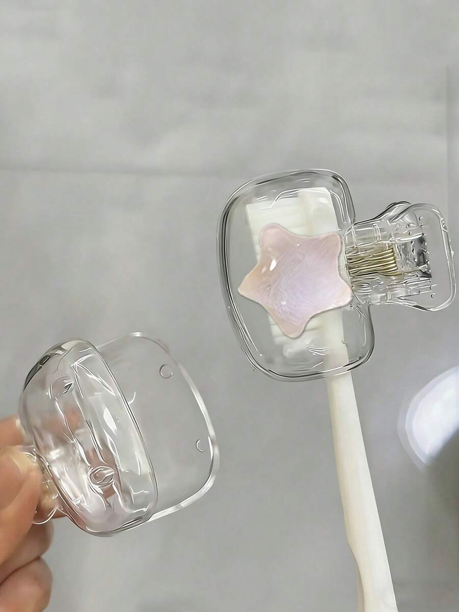 可愛星星 3D 圖案便攜式牙刷蓋，透明旅行牙刷收納盒，牙刷頭保護夾，牙刷收納夾，牙刷防塵保護套，便攜設計易於攜帶，防塵蓋，適合作為情侶、朋友、家人、老師、旅行愛好者的禮物，居家、宿舍、度假必備，適合生日禮物、返校禮物、婚禮配件，春夏必備