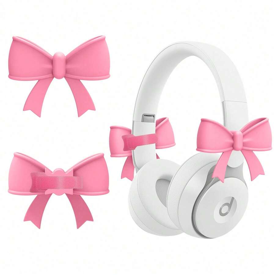 2pcs Pink Bow Decor Hanging Ornaments, Cute Printed Bow Fashion Headphone Charms, Gift For Gamer Girls - Multicolor - View 1