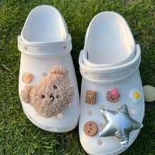 7pcs Cute Teddy Bear & Star Pattern Shoe Charms, With Exquisite Holes, Suitable For Summer Slippers, Sandals, Women's Gift - Brown - View 4