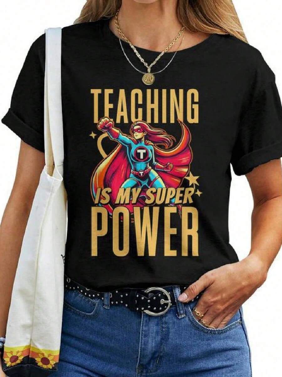 Camiseta Amplia Estampadoína Cómic Manga Corta Casual Streetwear Estilo Deportivo Japonés Chica Retro Alternativo - Negro - Ver 1