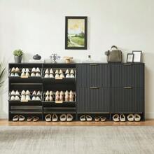 120 X 24 Cm Shoe Cabinet With Grooved Front – Height Adjustable With Anti-Tip Device And Decorative Table For The Hallway, In Black - 黑色 - 查看 5