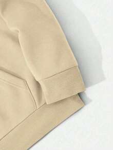 Men's Letter Print Long Sleeve Drawstring Pocket Hoodie, Back To School Season - Apricot - View 4