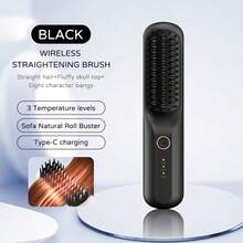 USB Rechargeable Wireless Hair Straightener Comb, Negative Ion Anti-Damage, Straight & Curly Hair Dual Use, Fast Heating With Overheat Protection, Pink/Black/White Gradient Color Options, Portable Travel Size, Creates Silky Smooth Hair, Suitable For Dorm Use - Multicolor - View 13