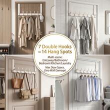 7 Hook Over The Door Hanger, 14 Hanging Spots, Fits 1.75 Inch Door, No Screw No Drill Metal Coat Rack, Towel Holder For Bathroom, Hat Organizer For Bedroom, Rust Resistant - View 3