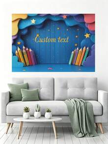 Pancarta de fondo personalizable con texto para fiesta temática de regreso a la escuela, diseño de decoración con lápiz, cuaderno, mochila, globo terráqueo, manzana, nota adhesiva y estrella, tema de regreso a la escuela, adecuado para ceremonia de apertura del nuevo semestre, reunión de clase de regreso a la escuela, decoración del aula, decoración de fondo para registro de eventos del campus, pancarta de fotografía de vinilo - Multicolor - Ver 6