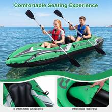 11.5 FT Tandem Touring Kayak With Aluminum Paddles For Adults Fishing Lake River, 2-Person Inflatable Blow Up Kayak With Inflatable Backrests & Footrest, Portable Lightweight Water Sport Boat For Ocean Pond Sea Outdoor Fishing Travel Recreation - Green - View 2