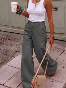 Women's Solid Color Casual Versatile Daily Wear Long Pants - Dark Grey - View 5