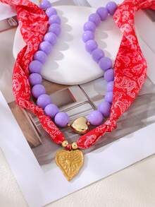 1pc Bohemian Flirty Style Creative Fashion Elegant Exquisite Luxurious Minimalist Light Luxury Sweet High-Quality Copper Heart Beaded Pendant Necklace, Jewelry Gift For Women, Sisters, Couples, Prom, Graduation, Suitable For Daily Wear, Dating, Party, Holiday, Summer Beach Vacation - Multicolor - View 2