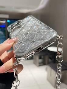 1 buah Casing Ponsel Kulit Rantai Berlian Imitasi Berlapis Elektrolit Motif Leopard Berkilau Payet Lembut Kompatibel Dengan iPhone 17/16/11/11 Pro/11 Pro Max/12/Phone 12 Pro/11 Pro Max/12/12 Pro/12 Pro Max/13/13 Pro/13 Pro Max/14/14 Pro/16 Plus/14 Pro Max/15/15 Pro/15 Plus/15 Pro Max/Penutup Pelindung - Casing ponsel dan tali gantungan berwarna perak - View 8