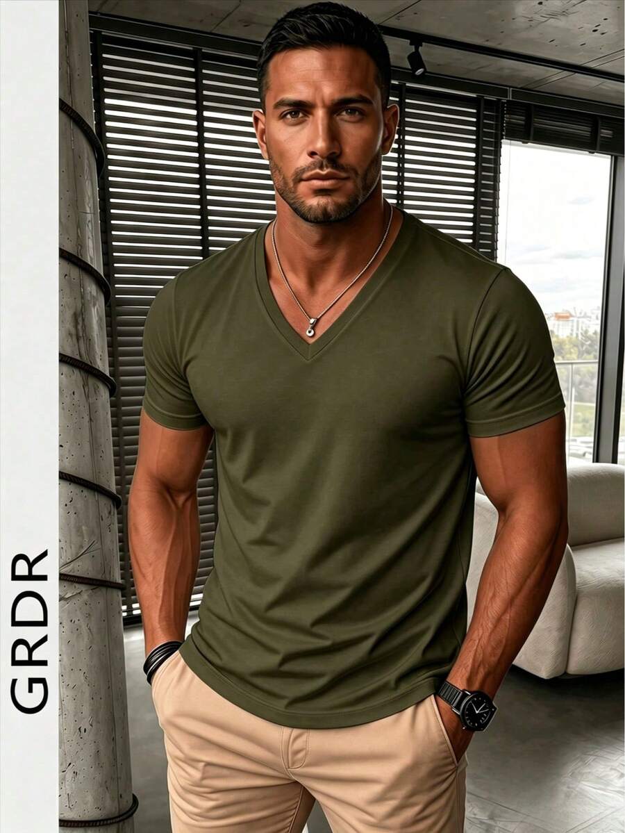 GRDR 男士时尚 V 领短袖 T 恤 | 精致设计 | 夏季必备 | 百搭易穿 | 展现您的风格