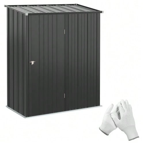 Abri de jardin 1,34 m², armoire de jardin verrouillable avec toit monopente en acier galvanisé, 161,5 x 94,5 x 196 cm, noir - Noir - Voir 1