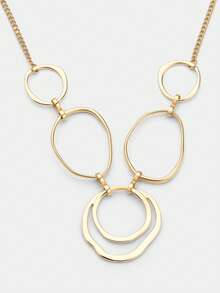 Ashenrae 1pc Elegant Minimalist Hollow Circle Pendant Necklace For Women, Suitable For Everyday Wear, Vacation - Yellow Gold - View 2