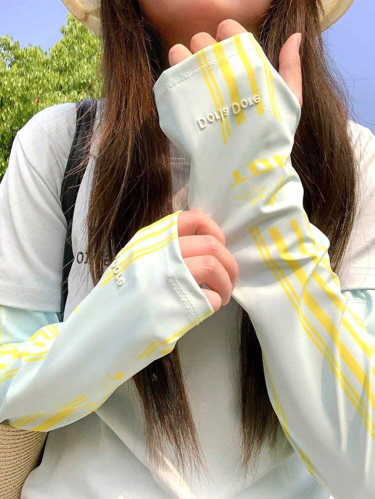 1 Pair Letter Striped Stylish UV Protection Ice Arm Sleeves Elegant Daily Wear Sunproof Covers New Ice Silk Arm Sleeves For Women Summer Letter Striped Fashion Versatile Sun Protection Anti-UV Premium Feel Ice Sleeves Letter Striped Sun Protection Arm Sleeves For Women Summer Outdoor Sun Protection Anti-UV Breathable Cycling Arm Guards Ice Sleeves - TOP Mountain Stripes - View 4