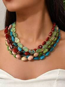1 pieza o 6 piezas Collar de estilo bohemio de moda con cuentas de plástico de colores con patrón de corazón, cuentas con forma de estrella, conjunto de cuentas de arroz asimétricas de varios colores, múltiples estilos disponibles, adecuado para el uso diario de las mujeres, vacaciones, fiestas, banquetes nocturnos y talla grande ocasiones, el color, el patrón y el tamaño del plástico son multicolores hechos a mano, cada cuenta es diferente - Multicolor - Ver 11