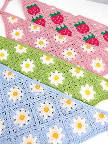 4pcs Sweet Strawberry Headscarves, Cute Girls Headscarves, Pastoral Style Headscarves, Suitable For Outdoor Wear - Multicolor - View 4