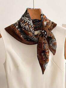 1pc 68*68cm Retro Leopard Tiger Stripe Border Landscape Linen Scarf, Thin Multi-Purpose Scarf For All Seasons, Daily Outing & Party - Multicolor - View 6