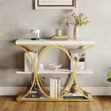 Techigher 3-Tier Industrial Console Table With Metal Frame, 100cm Slim Hallway Table With Open Shelves, Rustic Wood Sofa Table For Entryway, Corridor & Living Room - Multicolor - View 11
