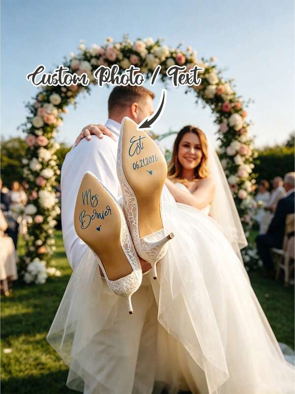 Customized Wedding Shoe Stickers, Can Customize Text, Wedding Party Shoe Stickers, Personalized Custom Name Tag Stickers, Wedding Shoe Stickers For Bride And Groom, "I Do" Stickers, Wedding Stickers, Personalized Wedding Shoe Stickers, Customized "Mr. And Mrs." 3D Waterproof Stickers, Personalized Gifts, Wedding Gifts, Gifts For Bride, Gifts For Her
