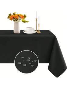 1 Set Rectangular Tablecloth With Pleated Table Skirt, PEVA Plastic Oil-Proof Waterproof Stain-Resistant Wedding Party Decoration Set, Suitable For Birthday Party, Event, Banquet, Baby Shower - Black - View 8