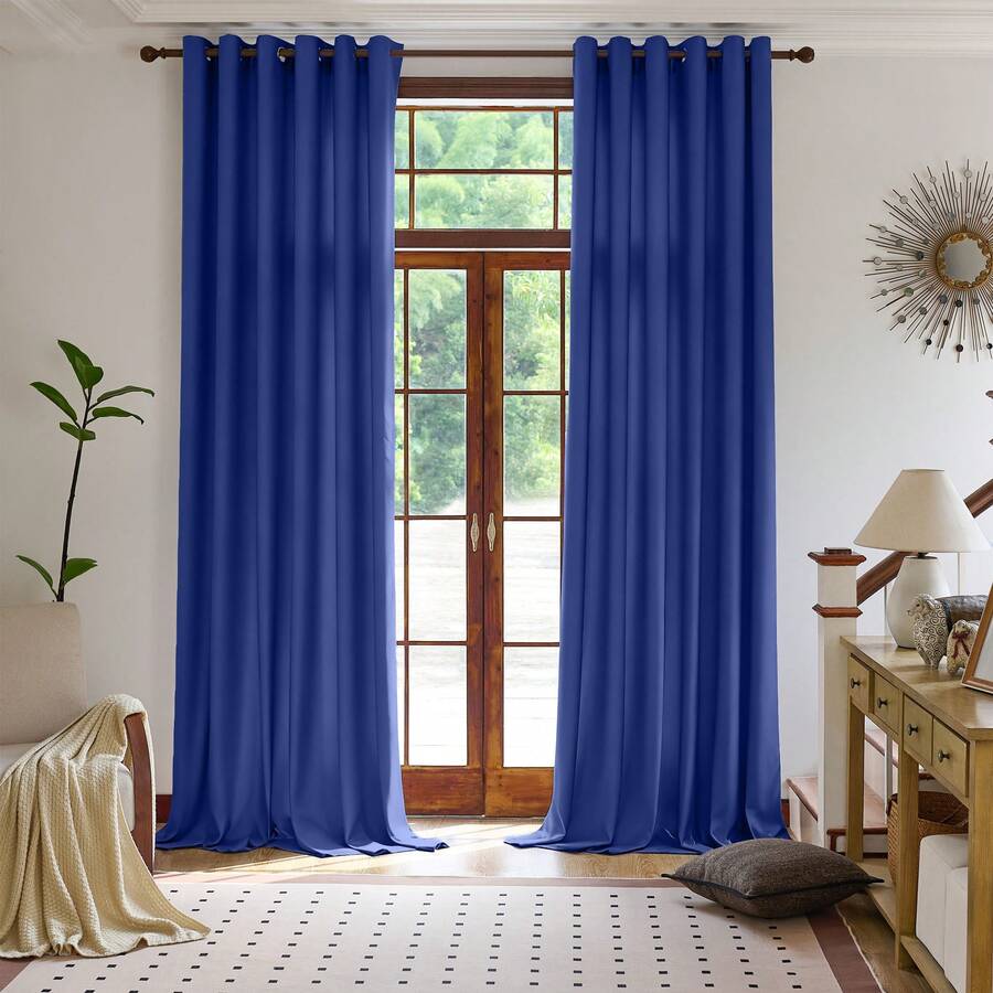 Plain Velvet Curtain With 8 Buttons (1 Piece), Soft And High Quality Fabric, Enhances The Style Of Your Home, Perfect To Complement Any Modern Decor Style. - Biru Terang - View 1