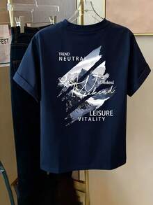 Camiseta de Manga Corta para Hombre, Nueva Colección Verano 2026, Estampado Moderno, Cuello Redondo, 100% Algodón, Versátil - Gris - Ver 1
