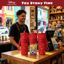 【官方授權】Disney Toy Story 紅色不鏽鋼吸管水杯附繩掛帶，巴斯光年 胡迪 潔西 卡通保溫隨行杯，便攜防漏保溫瓶，適合兒童成人、學校辦公室旅行，可愛角色禮物 - 彩色 - 查看 4