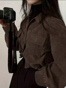 Women's Fashion Street Single-Breasted Long Sleeve Jacket - Mocha Brown - View 3
