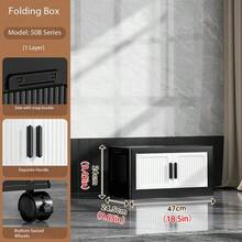1pc 50cm Wide Folding Storage Cabinet, Large Capacity Multi-Layer Folding Storage Cabinet Set, Stackable Double Door Plastic Storage Cabinet, Multi-Purpose Home Storage Cabinet, Can Store Clothes, Books, Toys, Waterproof And Dustproof, With Wheels, Suitable For Bedroom, Living Room, Study, Bathroom, Home Organization, Christmas Decoration, Kitchen Storage Rack - Black and White - View 15