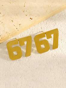 1 Pair Creative New "67" Number 304 Stainless Steel Stud Earrings, Casual Versatile Hip-Hop Personalized Accessory, Gold/Silver Stainless Steel Jewelry Suitable For Women's Daily Wear - Yellow Gold - View 5