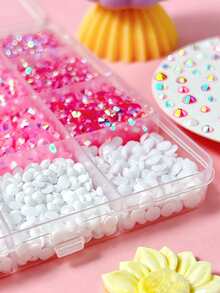 1Box Red Pink Clear Flatback Rhinestones Kit, Mixed Multi-Size 3/4/5mm AB Iridescent Round Crystal Rhinestones With Tweezers, Dotting Pen & Tray Tools, Bedazzling Gem Set For Nail Art, Tumblers, Clothing, Shoes & DIY Handmade Crafts Nail Charms - Multicolor - View 6