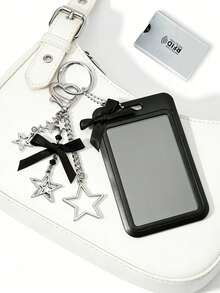 Y2K Bow ID Badge Holder With Star Pendant, Sliding Retractable Card Sleeve, Personalized Fashion Card Holder, Cute Bag Charm Keychain, DIY Keychain Bag Pendant, Back To School And Daily Use, Suitable For Nurses, Doctors, Teachers, Office, Unique Birthday Gift, Holiday Gift, Party Gift, Back To School Gift, Teacher's Day Gift - Multicolor - View 9